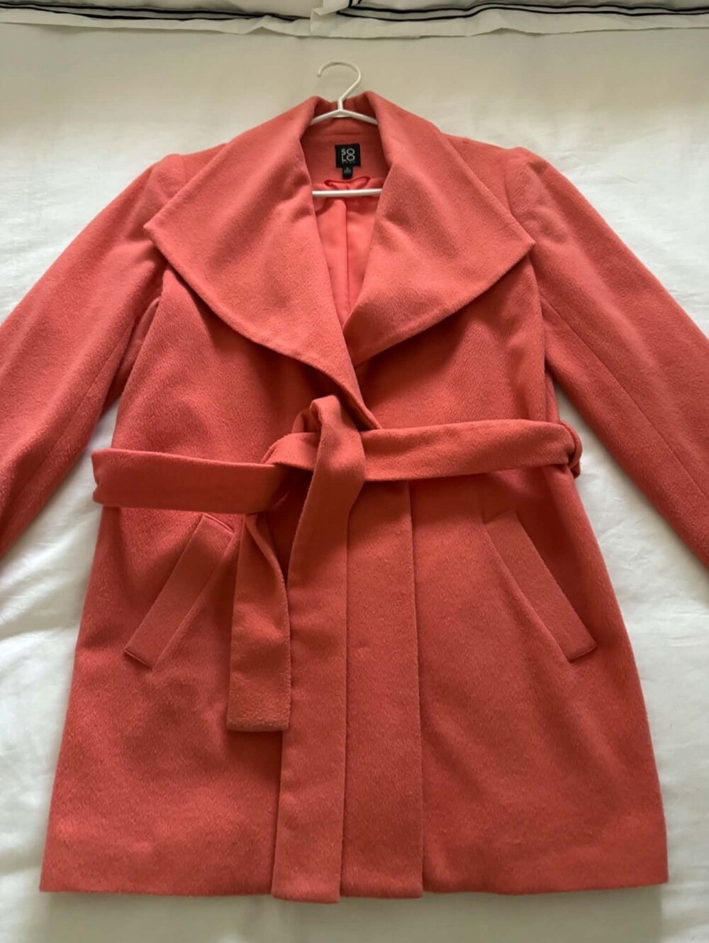 SOLO Moda Coral Belted Wool-Blend Trench Coat Sz 8